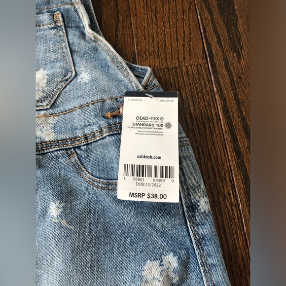 OshKosh B'Gosh Girls 12M Floral Vintage Wash Denim Skirtall/Overalls Dress - NWT - Picture 5 of 10
